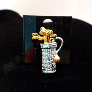 Danecraft  Rare Silvertone/Goldtone Golf Bag With Pearl Broach/Pin